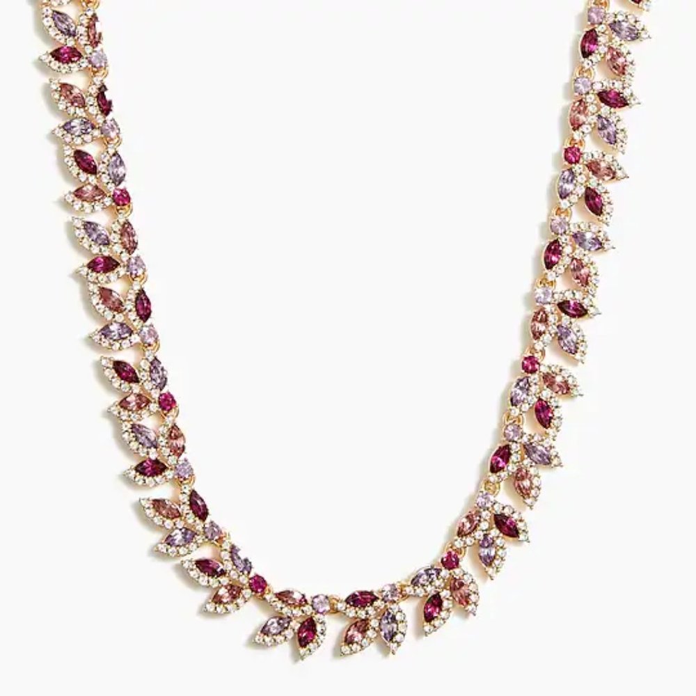 NWT J. Crew Crystal Leaves Statement Necklace in Pink Multi